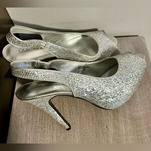 Lulu Townsend Sliver Sparkle heels